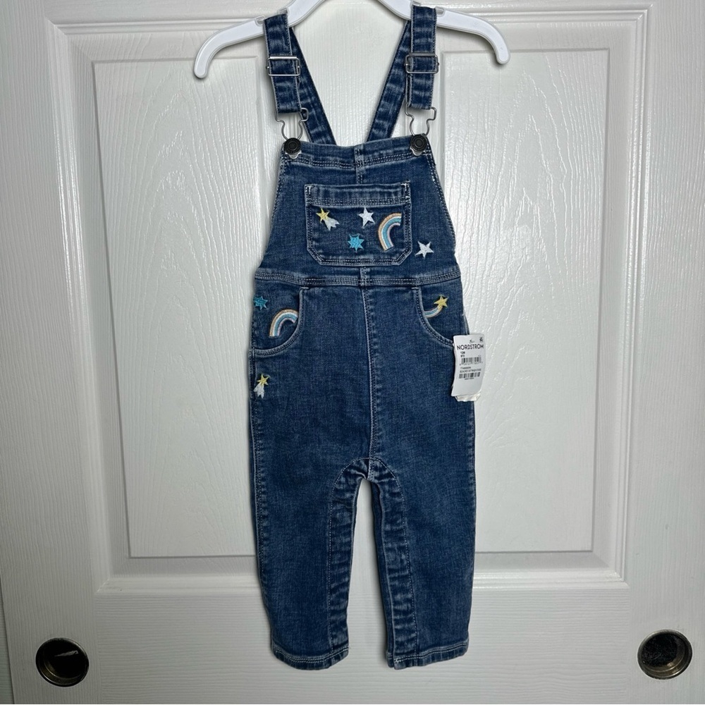 Tucker + Tate Baby Denim Overalls 12m Blue Star Rainbow Embroidered Jumpsuit